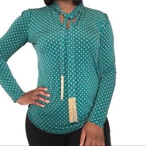 Michael Kors Tassel Tie Neck Top Green Size Medium